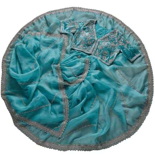 RANGOLI ART Womens And Girls Saree Organza Silk With Embrodery Sequance Work Sarees Sky Blue Colours