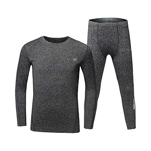 2PCS Children Winter Thermal Underwear Fleece Lining Thick Warm O Neck Long Sleeve Top Pants Long Johns Set(Grey120) -Layfoo