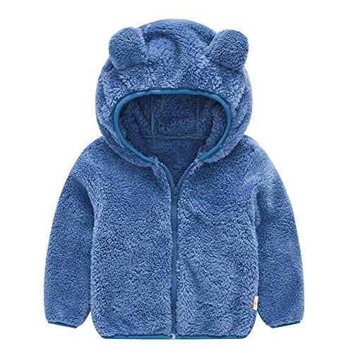AIWUHE Baby Boys Girls Toddler Hooded Jacket Fleece Hoodie Winter Warm Solid Color Coat Cute Bear Ear Sweater Thick Clothes Blue 100