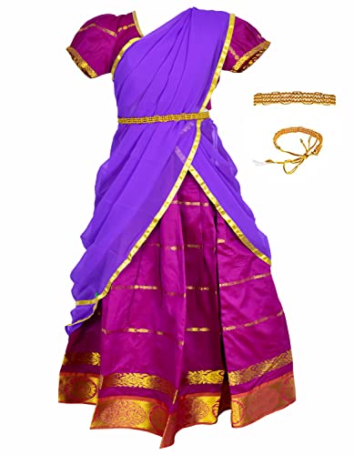 AMIRTHA FASHION Girls New Traditional South Indian Lehenga Choli Langa Voni Pattu Pavadai Half Saree (Pink Violet,14-15 Years)