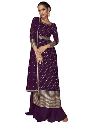 ASISA Violet Georgette Embroidered Pakistani Salwar Kameez For Womens And Girls, Pack of 2 (Violet)