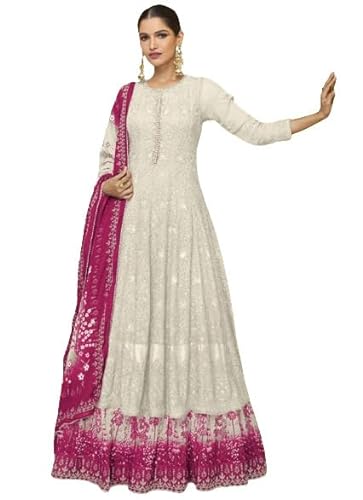 ASISA White Sequins Embroidery Wedding Anarkali Suit For Womens And Girls, Pack of 3 (White)