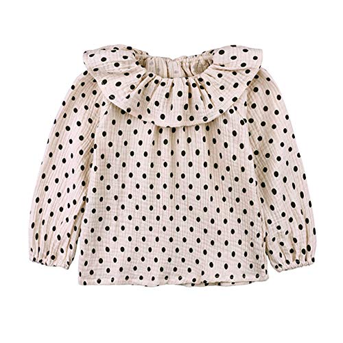 AYIYO Baby Girl Shirt Dot Printed Doll Long Sleeves Cotton Linen Blouse for 1-5 Years Old Infant Kids, Beige, 1-2T