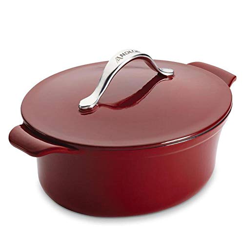 Anolon Vesta Cast Iron Cookware 4-Quart Oval Covered Casserole, Paprika Red