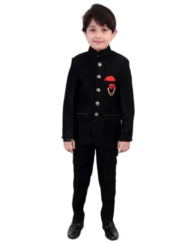 Arshia Fashions Boys Jodhpuri Coat Suit with Shirt and Pant Set 3 Piece Suit Black