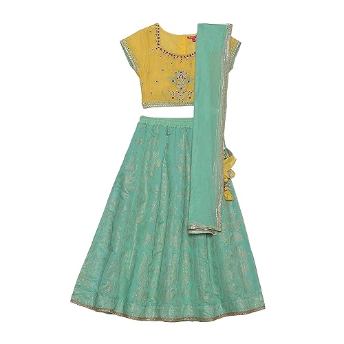 BIBA Girls Girl's Cotton Lehenga Set (KW4224SS23YEL_Yellow_11)