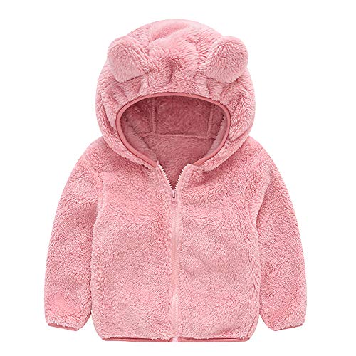 Baby Boys Girls Toddler Hooded Jacket Fleece Hoodie Winter Warm Solid Color Coat Cute Bear Ear Sweater Thick Clothes Pink 120