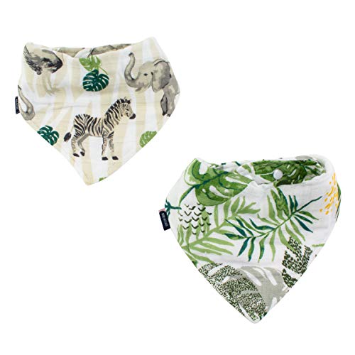 Bebe au Lait Jungle Rainforest Muslin Bandana Bib (2 Pack), Green, One Size