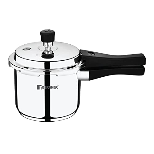 Bergner Sorrento Stainless Steel Pressure Cooker with Outer Lid, 3 Litres, Triply Base, Heavy Bottom, Induction Base, Gas Ready, Silver