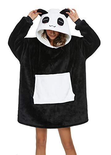 Blanket Hoodie Panda Wearable Blanket Unisex Oversized Sweatshirt Animal with Sleeves Pocket Hood for Adults Men Women Teenagers Kids (Panda, L)