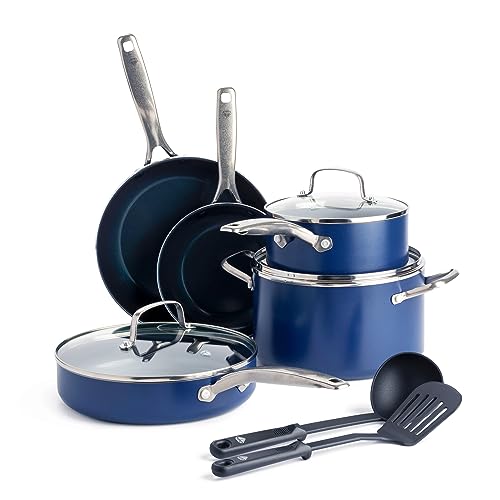 Blue Diamond Pan CC001602-001 Toxin Free Ceramic Nonstick Cookware Set (Blue) 10pc