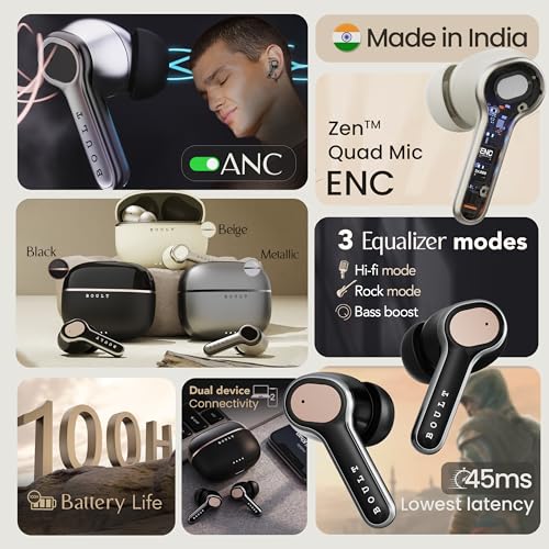 Boult Audio Just Launched Z40 Ultra Truly Wireless In Ear Earbuds with 32dB Active Noise Cancellation, 100H Playtime, Dual Device Pairing, 4 Clear Calling Mics, Metallic Finish ANC Ear buds (Metallic)