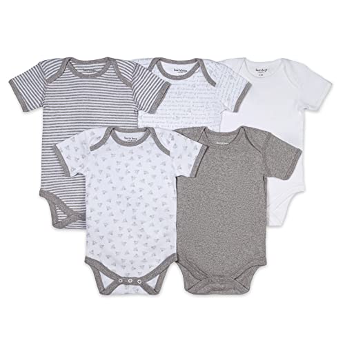 Burt's Bees Baby Boys' Organic 5 Pack Short Sleeve Bodysuits, Heather Grey, 3-6 Months