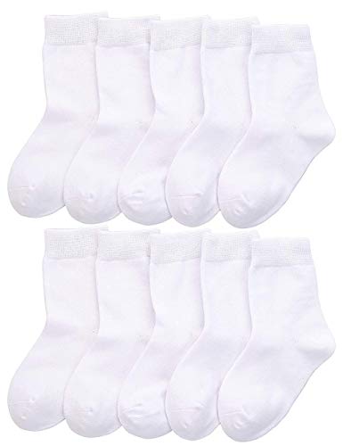 CHUNG Toddler Boys Girls 10 Pack Athletic Cotton Basic Crew Socks Autumn School Uniform Casual Sports,Plain White,1-3Y