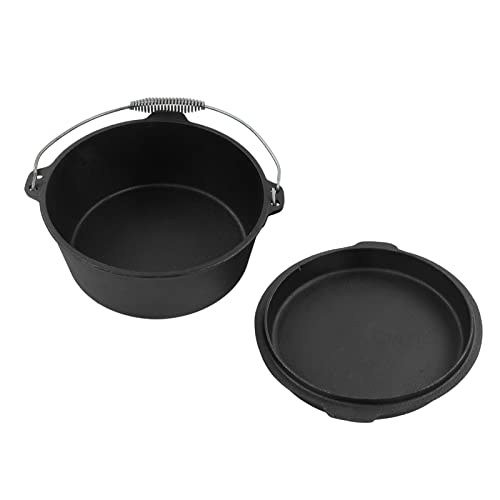 Camping Dutch Oven, cast Iron Dutch Oven for Even Cooking with Non-Stick Thermometer Notch with lid for Outdoor Cooking