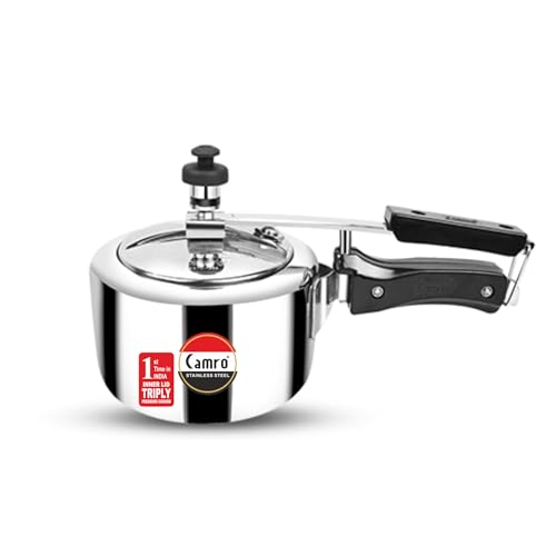 Camro Triply Steller Inner Lid Stainless Steel Pressure Cooker 1 Litre (Induction Friendly) Mini Pressure Cooker