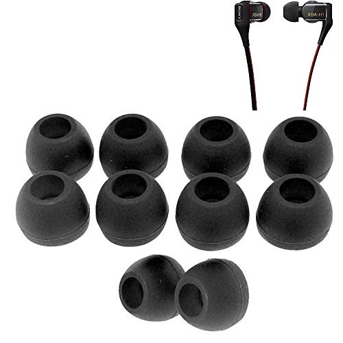 Crysendo Compatible with Sony XBA-H1 Tips Eartips Earpads Earplugs Soft Silicone Rubber Earbuds (Black Silicone) 5 Pairs (10 PCS)