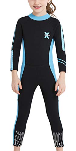 DIVE & SAIL Girls Wetsuit Warm 2.5mm Long Sleeve Swimsuit Sun UV Protection One Piece Full Suit Swimwear for Girls Black S