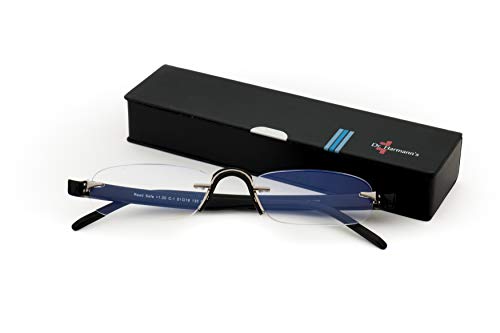 Dr.Harmann's Read Safe Rimless Reading Glasses fitted with Blue Block Lenses good for Computer reading. (Model: Read Safe Black colour +1.75 fitted with Blue Light and Blue Rays filter)