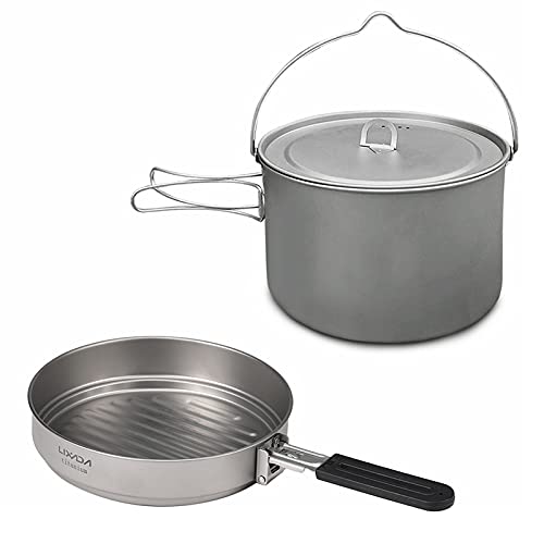 EXCLUZO Lightweight Camping Titanium Cookware Set 2.8L Pot with 1.1L Pan for Outdoor Camping Backpacking Hiking Picnic Cooking Equipment