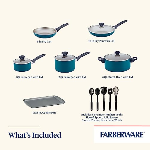 Farberware 20361 Nonstick Cookware Set, Large, Teal