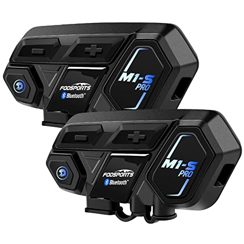 Fodsports Waterproof Hands-Free Bluetooth Stereo Music GPS Motorcycle Intercom, M1S 2000m 8 Riders Group Motorbike Helmet Communication System Headset Universal Wireless Interphone (2 Pack)