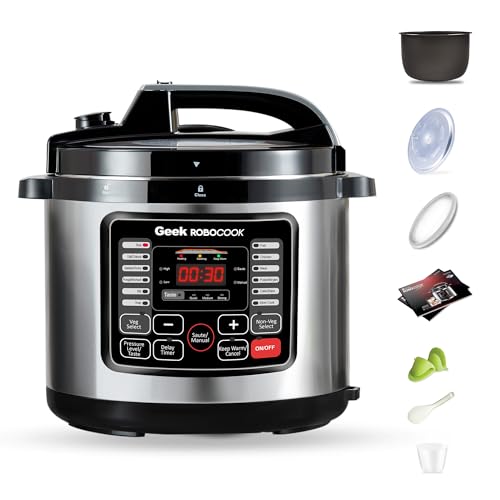 Geek Robocook Nuvo Electric Cooker | 2 Years Warranty | Cooker 8 Litres, Electric Rice Cooker, Electric Pressure Cooker, Slow Cooker, Electrical Non Stick Pressure Cooker (Silver)