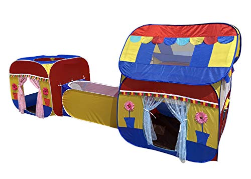 HOMECUTE Jambo Size 3 In 1 Pop-Up Kids Play Tent House With Crawl Tunnel (Cube Tent And Hut Tent House Multicolour)