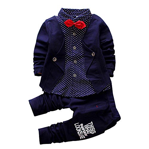 HZXVic Baby Boy's Tuxedo Formal Shirt and Pants Suit Set (Navy, 3T) -2 Pieces