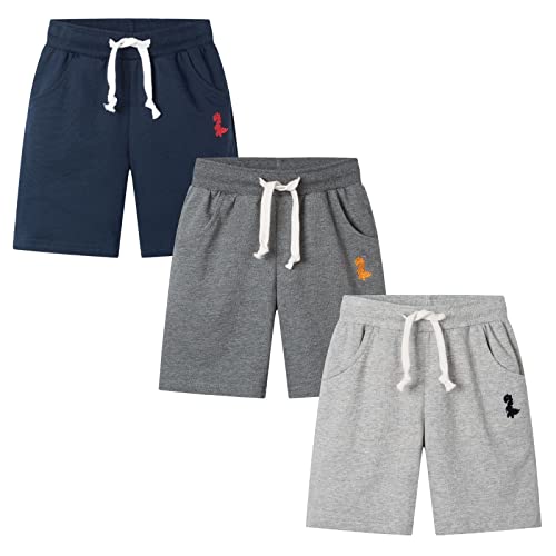 HZXVic Toddler Baby Boys Shorts, Summer Cotton Shorts for Kids Girls, 3 Pack Childrens Jogger Pants, 3-pack(dinosaur/Navy/Gray), 2T