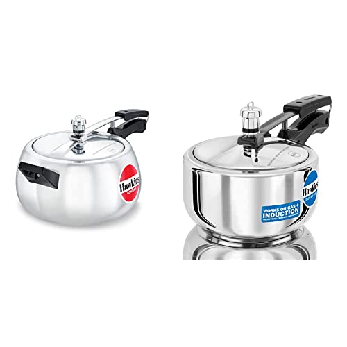 Hawkins Aluminium Pressure Cooker, 5 Litre, Silver & Hawkins Stainless Steel Pressure Cooker, 2 Litres, Silver