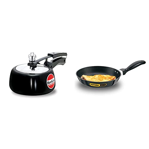 Hawkins Contura Hard Anodised Aluminium Pressure Cooker, 1.5 Liters, Black+Hawkins Futura Nonstick Frying Pan, Capacity 1 Litre, Diameter 22 cm, Thickness 3.25 mm, Black (NF22)