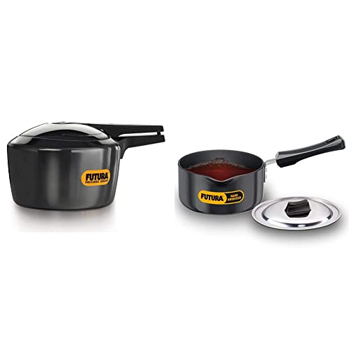 Hawkins - F40 Futura Hard Anodised Pressure Cooker, 3 Litre and L95 Futura Hard Anodised Sauce Pan with Lid, 1.5 Litres (Non Induction Compatible)