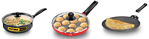 Hawkins Futura 3.25ltr Curry Pan&Hawkins Futura 22 cm Appe Pan, Non Stick Paniyaram Pan with Lid &Hawkins Futura Nonstick Dosa Tava, 30 cm, 4.88 mm