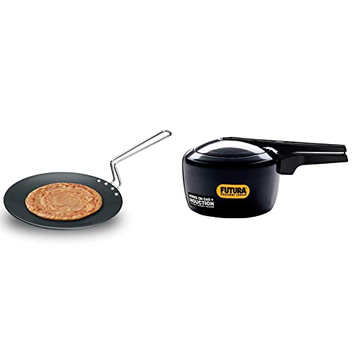 Hawkins Futura Hard Anodised Tawa, 26cm, Black & Futura Hard Anodised Induction Compatible Pressure Cooker, 3 Litre Combo