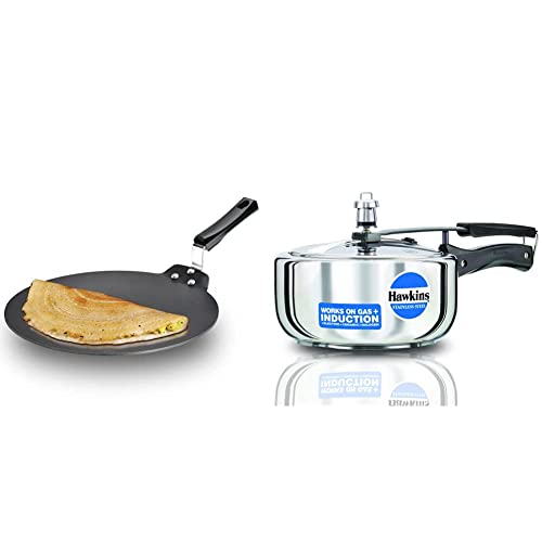 Hawkins Futura Nonstick Aluminium Dosa Tawa, 30Cm, Black & Hawkins - B60 Stainless Steel Wide Pressure Cooker, 3 litres, Silver