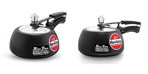 Hawkins Hard Anodised Aluminium Extra Thick Base Contura Induction and Gas Compatible Inner Lid Pressure Cooker Combo Set, Black (2 litre and 3 litre)