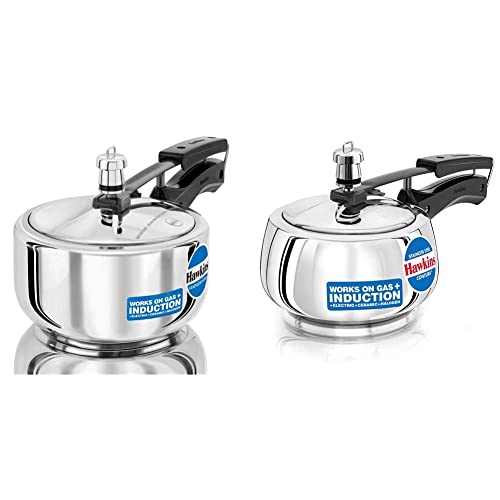 Hawkins Stainless Steel Pressure Cooker, 2 litres, Silver & Stainless Steel Pressure Cooker, 1.5 litres, Silver (SSC15) Combo