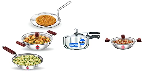 Hawkins Stainless Steel Pressure Cooker,3 Litre,Silver(Hss3W) Tri-Ply Deep-Fry Pan,Capacity 1.5 Litre,Diameter 22 Cm,Thickness 3 Mm,Silver(Ssd15G) Tri-Ply Triniti Cookware Set 1,Silver,3 Liter