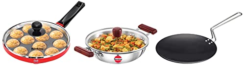 Hawkins Tri-Ply Induction Compatible Deep-Fry Pan with Lid, 2.5ltr Futura 22 cm Appe Pan, Non Stick Paniyaram Pan with Lid &Hawkins Futura Hard Anodised Tava, 26 cm, 4.88 mm