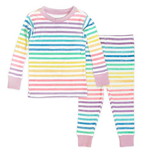 HonestBaby Organic Cotton 2-Piece Snug Fit Pajama Set, Rainbow Stripe, 5T