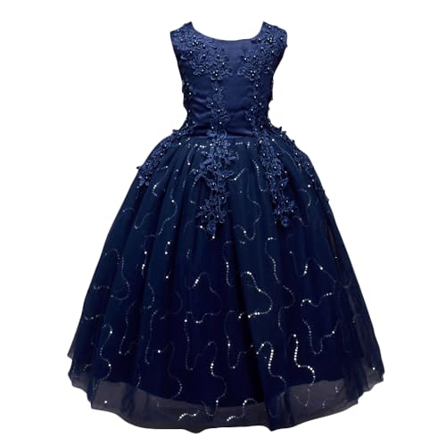 Hopscotch Girls Cotton and Polyester Sleeveless Fully Embellished Slim Fit Gown in Navy Color for Ages 5-6 Years (SRS-3135532)