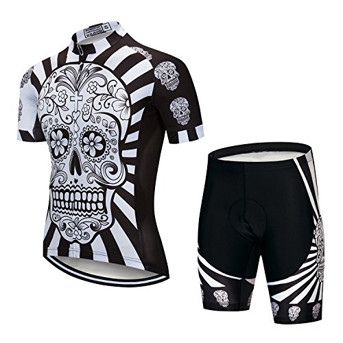JPOJPO Cycling Jersey Men, Mountain Bike Shirt Tops S-5XL - Breathable and Quick Dry, White Skull Set, X-Large
