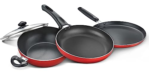 Judge by Prestige Deluxe Induction Bottom Non-Stick Coated 3 Pc Cookware Set (Tawa 25CM+Fry Pan 24 CM+Kadai 24 cm with Glass Lid)