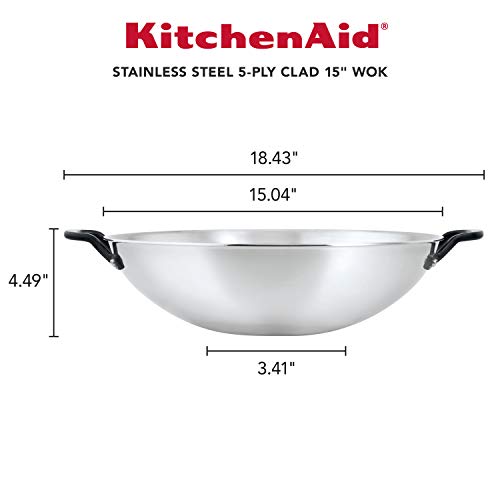 KitchenAid 5-Ply Clad Polished Stainless Steel Wok,15 Inch