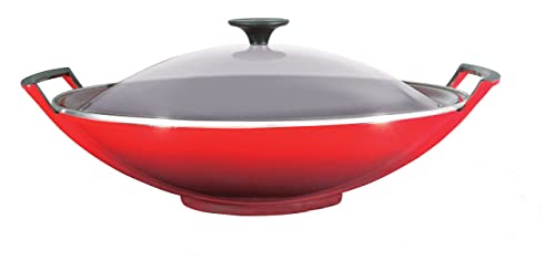 LE CREUSET Wok + Glass Lid 36 Cm-Cherry Red