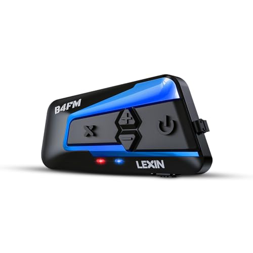 LEXIN LX-B4FM Wireless Motorcycle Intercom, Universal Helmet Communication System up to 4 Riders, Waterproof Motorcycle Bluetooth Headset with 1600m Range- Blue