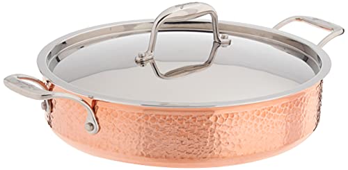 Lagostina Q5544764 Martellata Tri-ply Hammered Stainless Steel Copper Dishwasher Safe Oven Safe Stockpot/Casserolle Cookware, 5-Quart, Copper