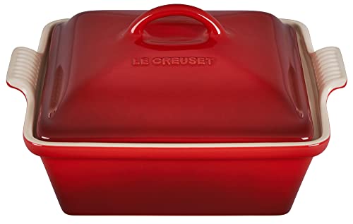 Le Creuset Heritage Stoneware 2-1/2-Quart Covered Square Casserole, Cerise (Cherry Red)