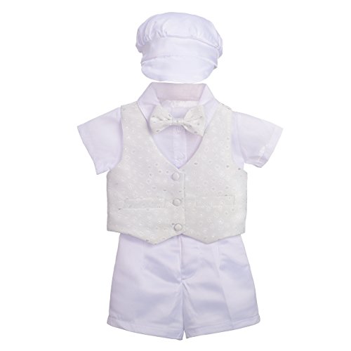 Lito Angels Baby Boys Christening Outfit & Bonnet Baptism Wedding Suit 4pcs Set Short Sleeve Size 9-12 Months White